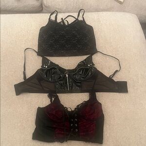 Elegant Black and Red Lace Bralette Set
